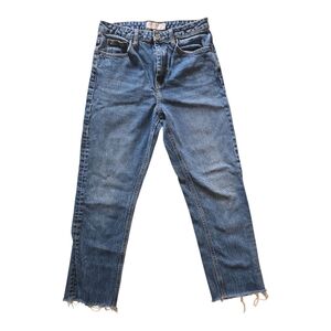 Topshop Blue Ankle Cropped Jeans with Distressed Hem